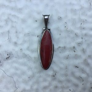 Large Mexican Sterling & Red Jasper Vintage Necklace Pendant